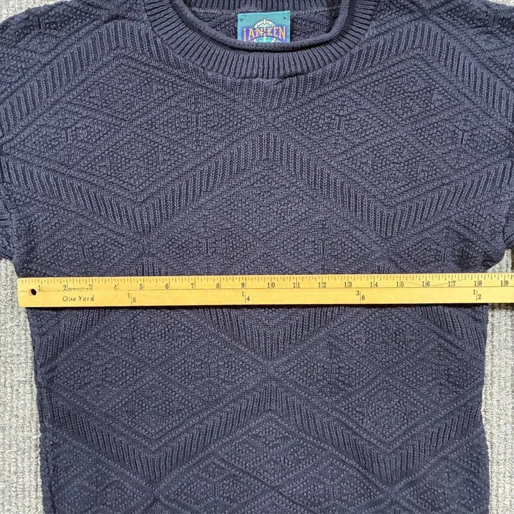 Jantzen Mens Knit Sweater Medium Navy USA Made Textured Crewneck Vintage 90s